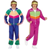 Fato de ginasta colorido dos anos 80 para homem