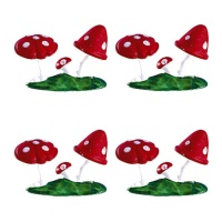 Figura para bolo de cogumelos vermelhos com base - Dekora - 144 unidades