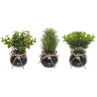 Planta artificial com vaso de vidro redondo com fita sortida 10 x 13 cm
