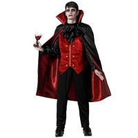 Fato de Conde Drácula Vermelho e Preto para homem