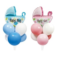Bouquet de balões mini de carrinho de bebé menino - 7 unidades