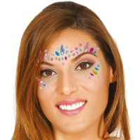 Bijutaria facial adesiva com lágrimas e círculos multicoloridos