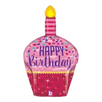 Balões Happy Birthday Sparkle Cupcake 89cm - Grabo
