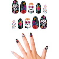 Pontas de unhas Catrina para o Dia das Bruxas