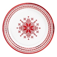 Pratos de Natal bordados a vermelho de 18 cm - 8 pcs.