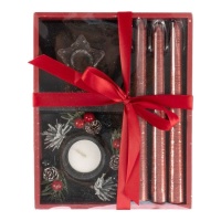 Kit de velas e castiçais de Natal vermelhos