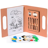 Conjunto para colorir com folhas, lápis de cor, apontador e borracha