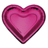 Pratos em forma de coração cor-de-rosa metalizado - 6 unidades