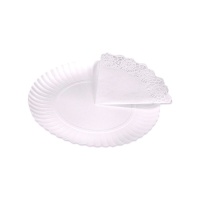 Tabuleiro de cartão branco redondo de 23 cm com doily - 2 unidades