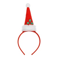 Tiara de gorro do Papai Noel com azevinho