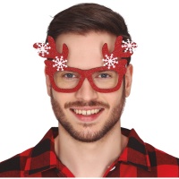 Óculos de rena com purpurinas e flocos de neve
