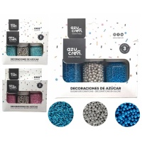 Kit de decorações de açúcar de fiapos, pérolas e prateadas de 30 gr - Azucren