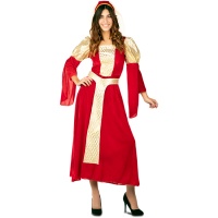 Fato de dama vermelha medieval com tiara para mulher