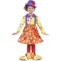 Fato de palhaço com bolinhas coloridas para menina