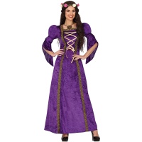 Fantasia de dama medieval roxa para mulher