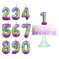Balão vela número arco-íris efeito 6 cm - 1 peça