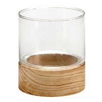 Castiçal de vidro com base de madeira 10 x 11 cm - Giftdecor