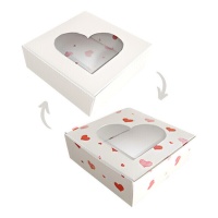 Caixa para biscoitos quadrada reversível com corações 10 x 10 cm - 1 unid.