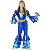 Fato azul metálico estilo discoteca para rapariga