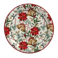 Pratos com desenho de flor de Natal e sinos de 23 cm - 6 unidades