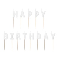 Velas Happy Birthday brancas 2,5 cm - PartyDeco - 13 peças