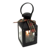 Lanterna preta com vela LED e laço de 20,5 cm