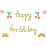 Guirlanda de Happy Birthday com cerejas de 2,00 m