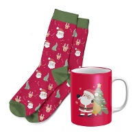Conjunto presente de caneca e meias de Natal Papai Noel vermelho
