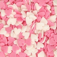 Corações cor-de-rosa e brancos polvilhados 60 gr - FunCakes