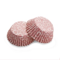 Cápsulas de cupcake rosa com coração - 48 pcs.