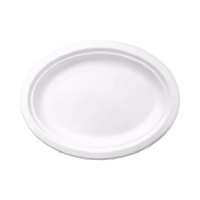 Tabuleiro de cana de açúcar biodegradável branco oval 26 x 19 cm - 5 unidades