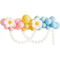 Guirlanda de balões em cores pastel e margaridas - 68 unidades