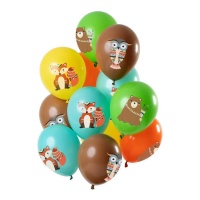 Balões de Látex de Animais Florestais - 12 pcs.