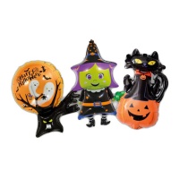 Balões de Halloween bruxa, gato e árvore 40 cm - 3 unidades