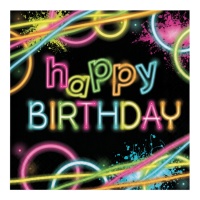 Guardanapos Happy Birthday Neon Disco 16,5 x 16,5 cm - 16 unid.