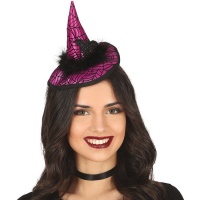 Bandolete mini chapéu de bruxa lilás com morcego