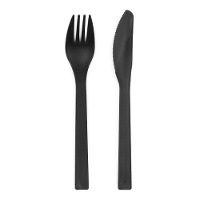 Talheres de plástico pretos de 18 cm - 12 unidades