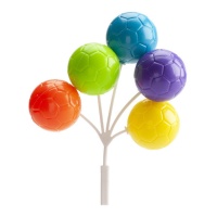 Topo de bolo com bolas de futebol coloridas de 12 cm - 36 unid.