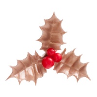 Folhas de azevinho douradas de Natal de 5 cm para topo de bolo - Dekora - 72 unid.