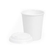 Copos de cartão branco de 200 ml com tampa com orifício - 25 unid.