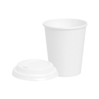Copos de cartão branco de 250 ml com tampa com orifício - 25 unid.