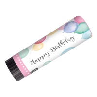 Canhões de confettis Pink Happy Birthday com balões de 15 cm - 2 peças