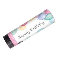 Canhões de confettis cor-de-rosa Happy Birthday com balões de 15 cm - 2 peças