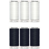 Conjunto de linhas de costura de 250 m a preto e branco - Gütermann - 6 pcs.