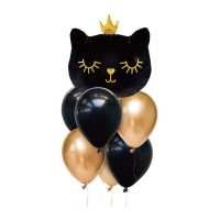 Balão de gato preto e dourado - 7 unidades