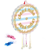 É uma piñata de rapaz ou de rapariga com confetis