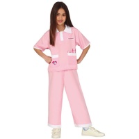 Fato veterinário cor-de-rosa e branco para raparigas