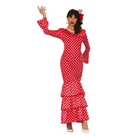 Fato de flamenco com bolinhas vermelhas e brancas para mulher