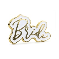 Pin para noiva branco e dourado de 3,5 x 2 cm - 1 unidade