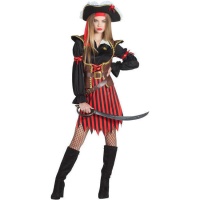 Fato de pirata às riscas vermelhas e pretas para mulher